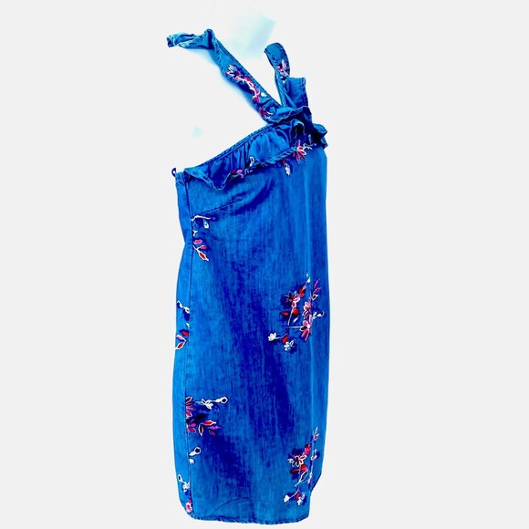 Romeo + Juliet Couture NEW Floral Embroidered Chambray Denim Mini Dress Sz Med - Picture 2 of 9